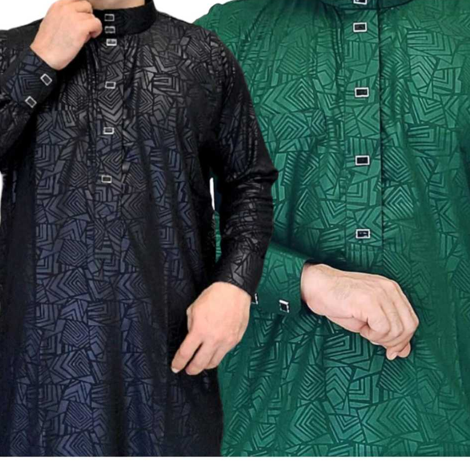 KATUN MEN'S GAMIS JUBAH MANSET SULTAN EMBOSED NEWEST MOTIF / Adult men's gamis / Stretchy cotton material, cool/ AL-HABIB / gamis Jubah Lelaki