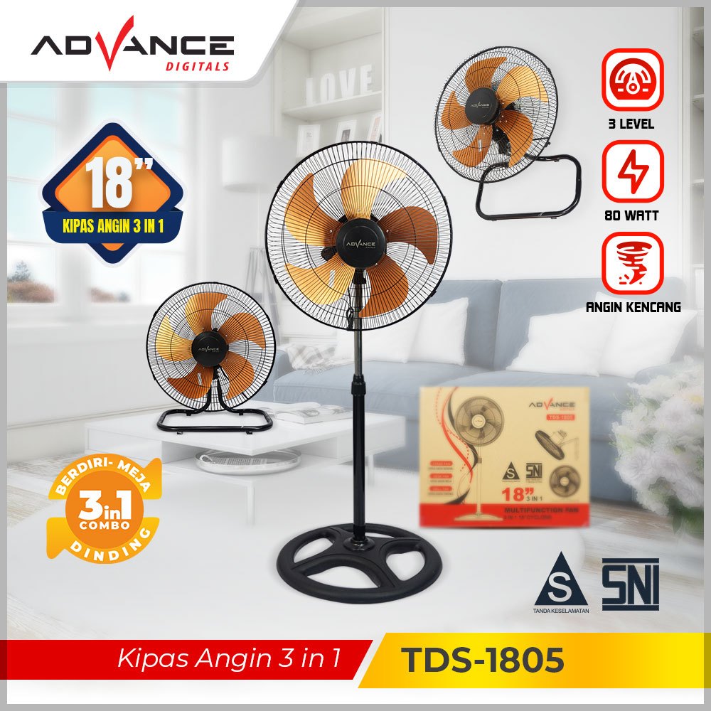 Advance/ Electric Fan Wall Fan / standing fan Desk fan Stand Fan 18inc 3in1 Fan Stand/ Table Wall-iron fan 1805