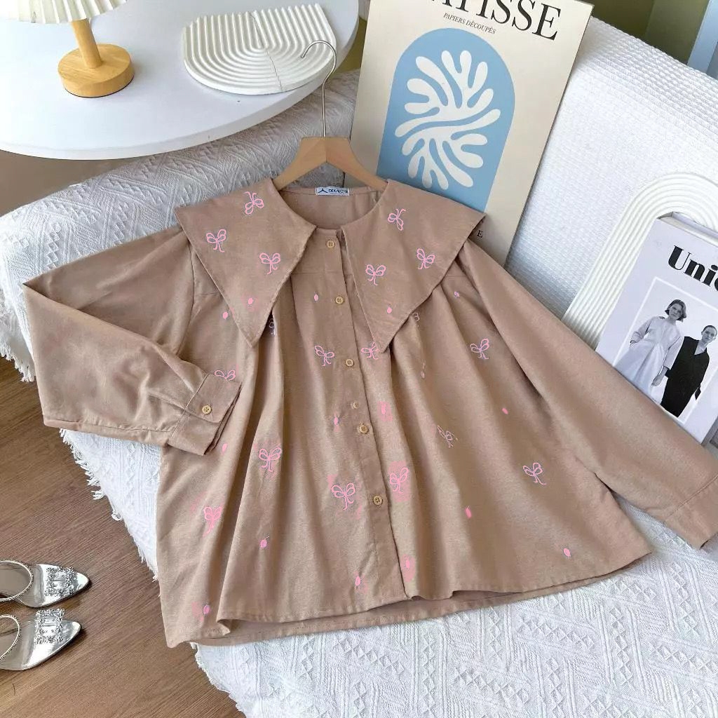 KEMEJA Clara Latest Women's Long Sleeve Embroidered Shirt