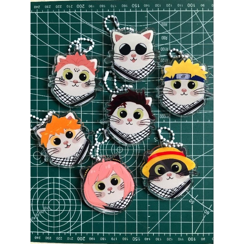 GANTUNGAN Cute Anime Pro Palestine Cat Keychain| Palestine| One Piece | Naruto Naruto| Anya Anya| Palestine Merchandise