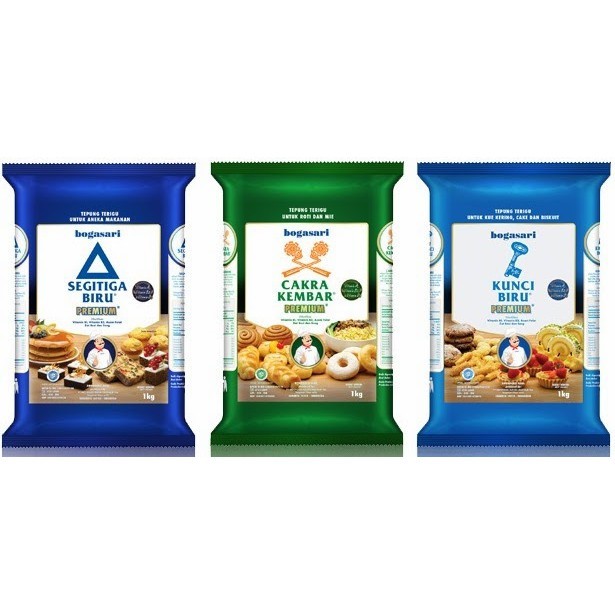 MERAH Bogasari Wheat Flour Red Triangle Badge Keybiru Twin Chakrabiru 1kg JJ 028
