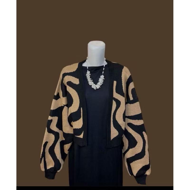 Outer Cardigan Crop Top Zebra Computer Knit Abstract Motif Premium Knitwear
