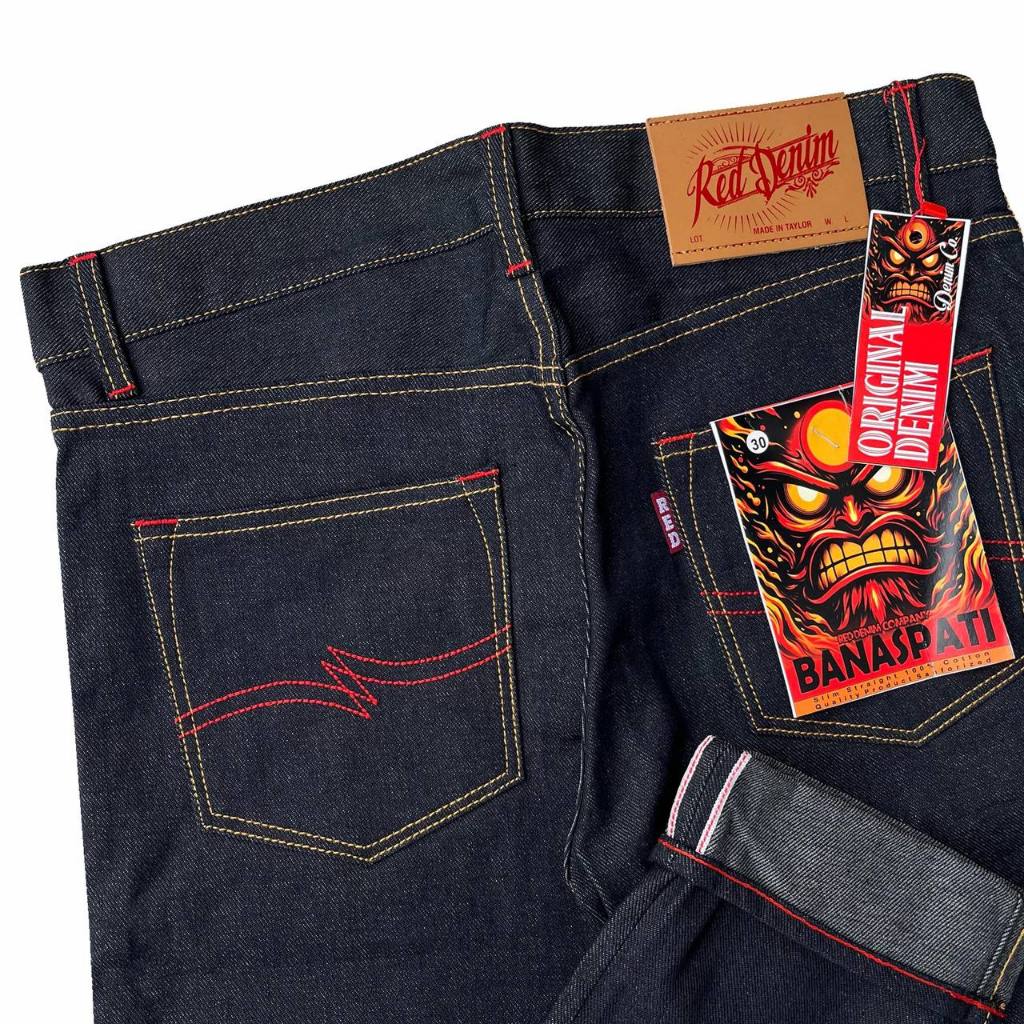 Original sanforized Men's Jeans Denim Selvedge Black Indigo Red Denim 15 OZ