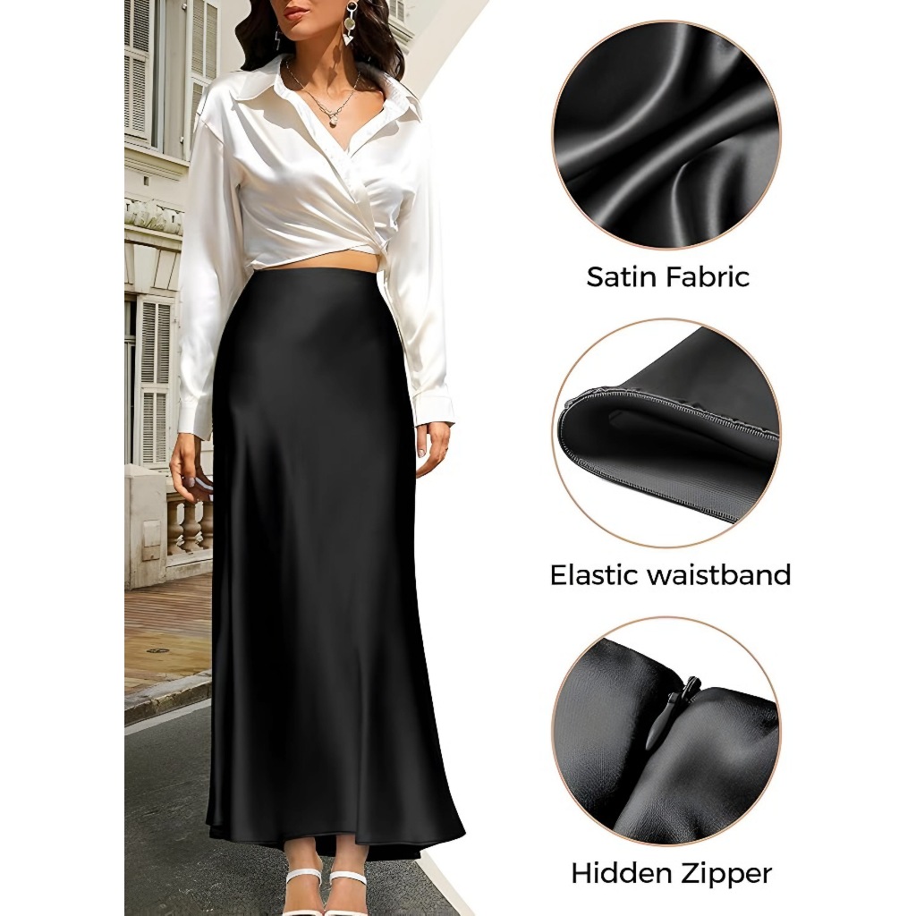 Dilla - Premium Satin Skirt Series Long Satin Skirt/ Women's Maxi Skirt/