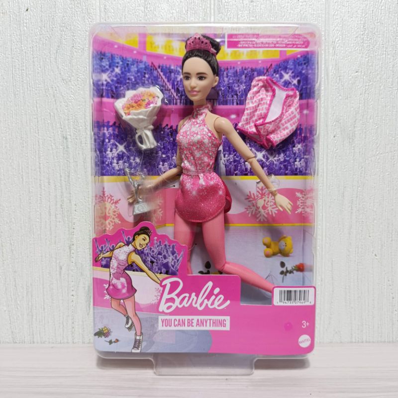 Barbie Ice Skater Doll Brunette Fashion Doll with Pink Leotard