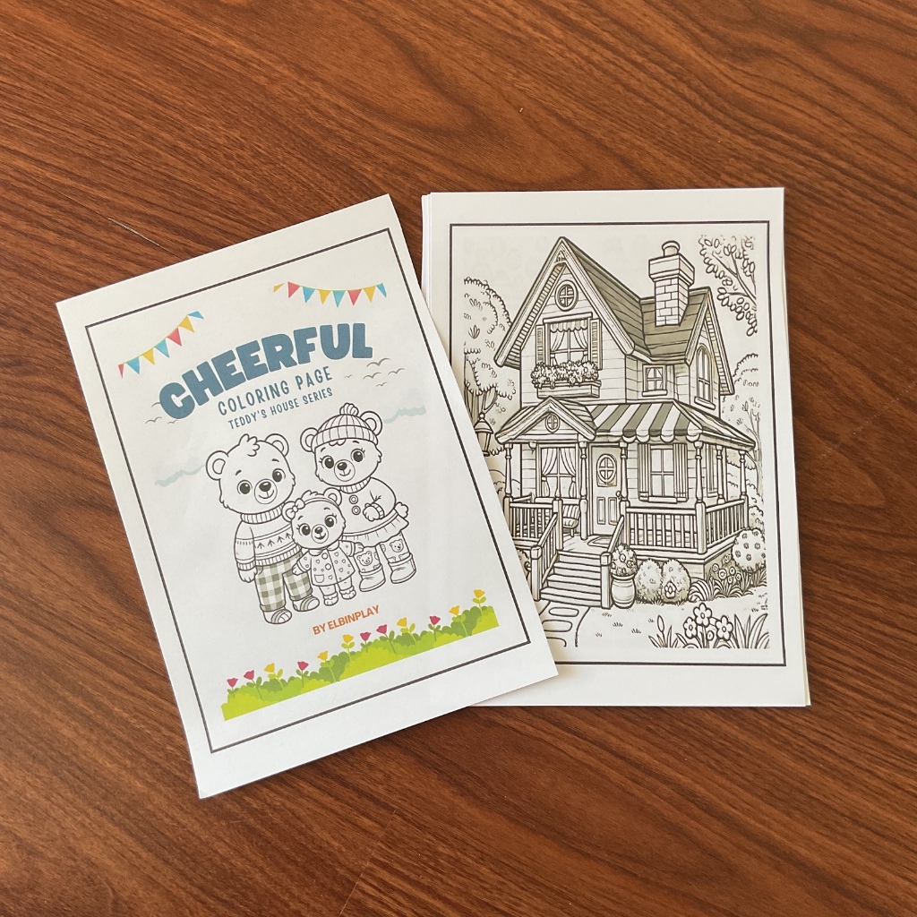 Elbinplay Coloring Sheets-Cheerful Coloring Page-Teddy Bear House Series