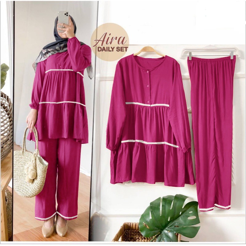 Aira Daily Set Lace Tunic and Pants Set Fit Xl