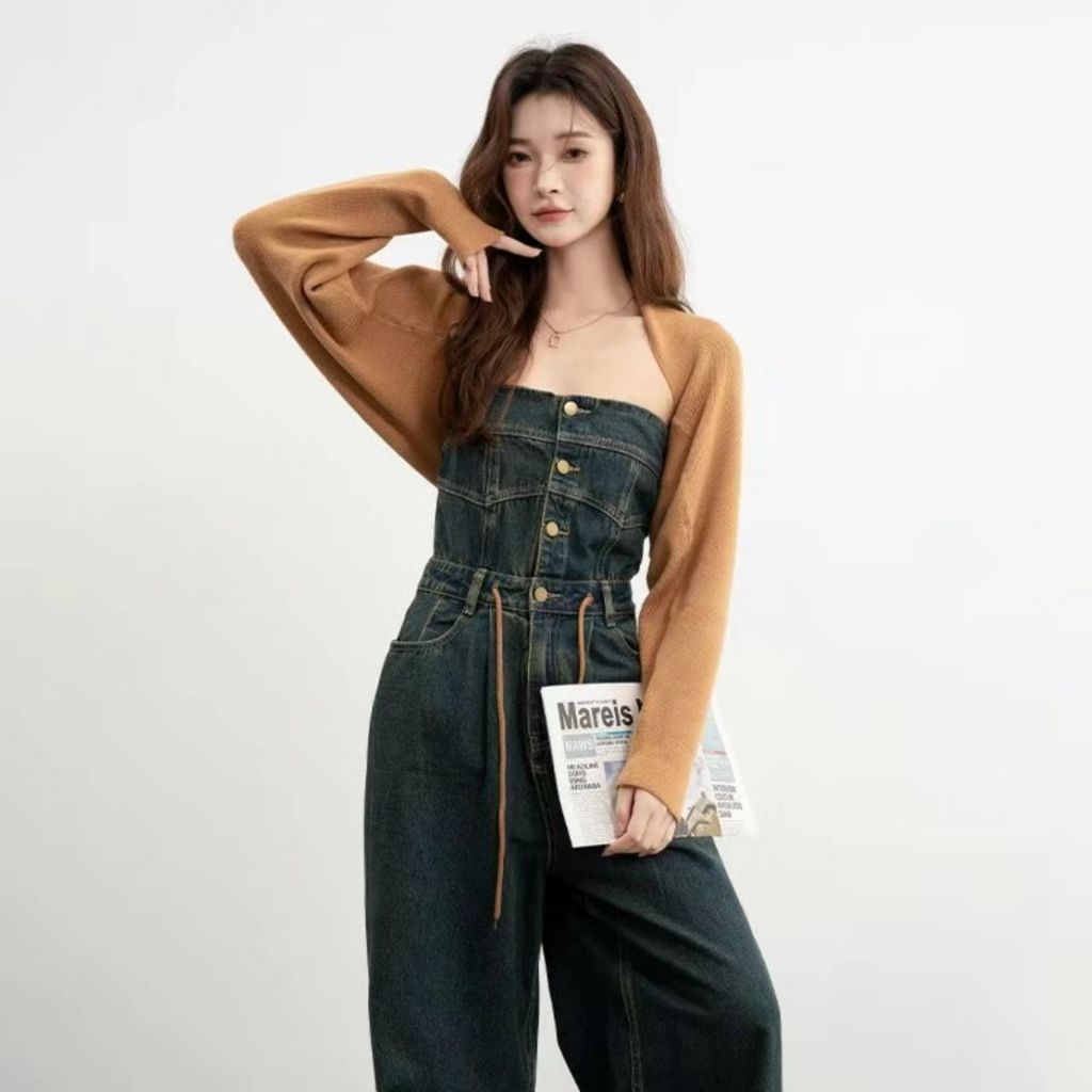 Denim Tube Top Jumpsuit With A Set of Fashionable Tea Clothes And Seaside Vacation Travel Jumpsuit 045 Jumpsuit Woman Jumpsuit
