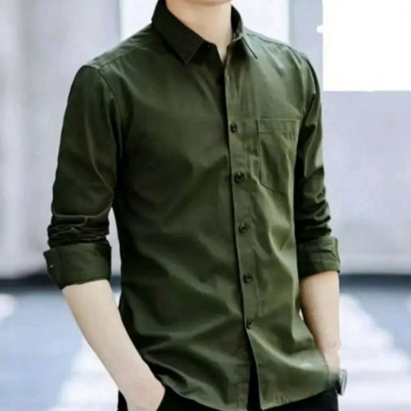 KEMEJA Men's Plain Long Sleeve Slimfit Shirt, Men's Regular Office Shirt, Black, Navy, White