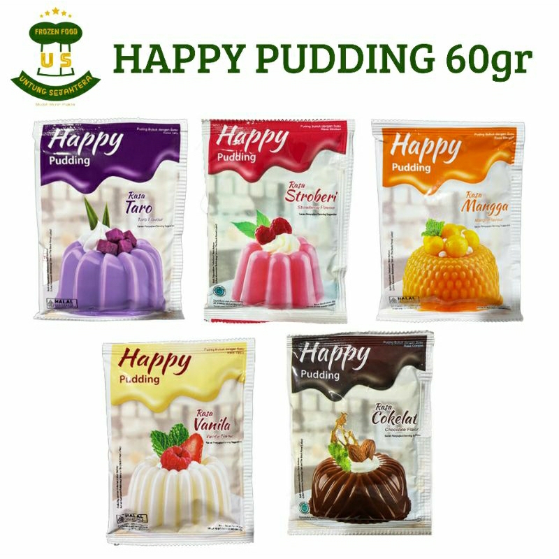 Happy Pudding 60gr Economical Practical Regular Pudding 60gr Packaging Chocolate Flavored Pudding Practical 60gr Packaging Happy strawberry Pudding 60gr packaging strawberry Pudding chocolate Pudding Happy Pudding Taro 60gr Happy Pudding Vanilla 60gr Happ
