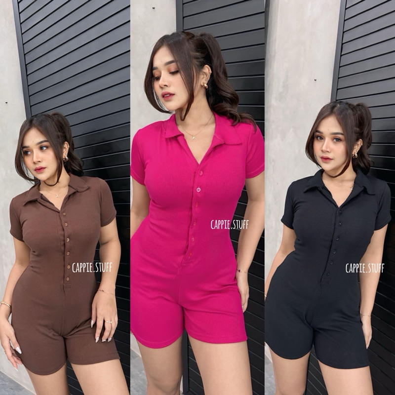 CAPPIE - PREMIUM RIB BUTTON SHORT JUMPSUIT