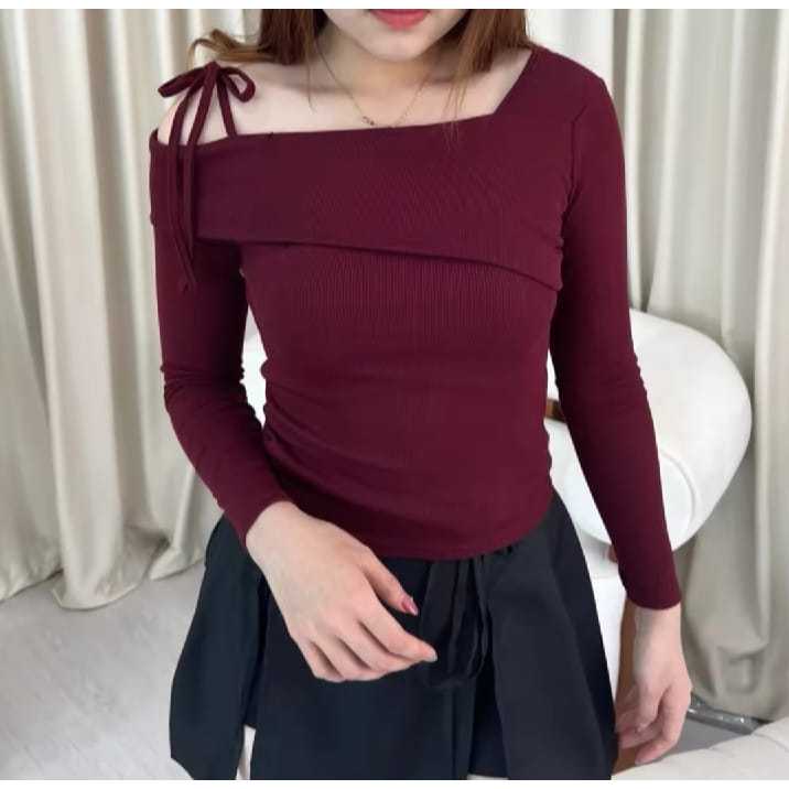 Sabrina Knit Top ~ Latest Korean Styli Ribbon Long Sleeve Top