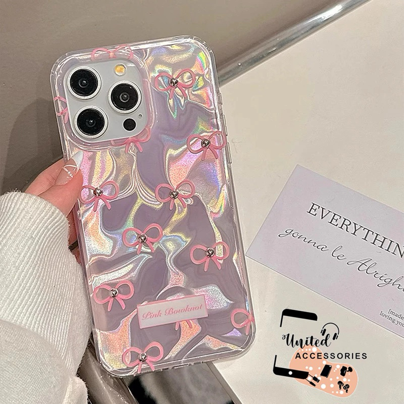 JJ207 Case For Realme C71 C75 C75X Note 50 Note 60 C61 C63 5 5i 5s 7i C2 C11 2020 C11 2021 C12 C15 C17 C20 C21Y C25 C25Y C30 C30S C31 C33 C35 C53 C55 C65 C67 - Casing Pink Bow Knot Water Ripple Fashio