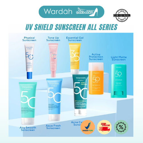 Wardah UV shield sunscreen series ( claming acne sunscreen moisturizer spf 35 & spf 50 pa +++) (35ml & 25ml)