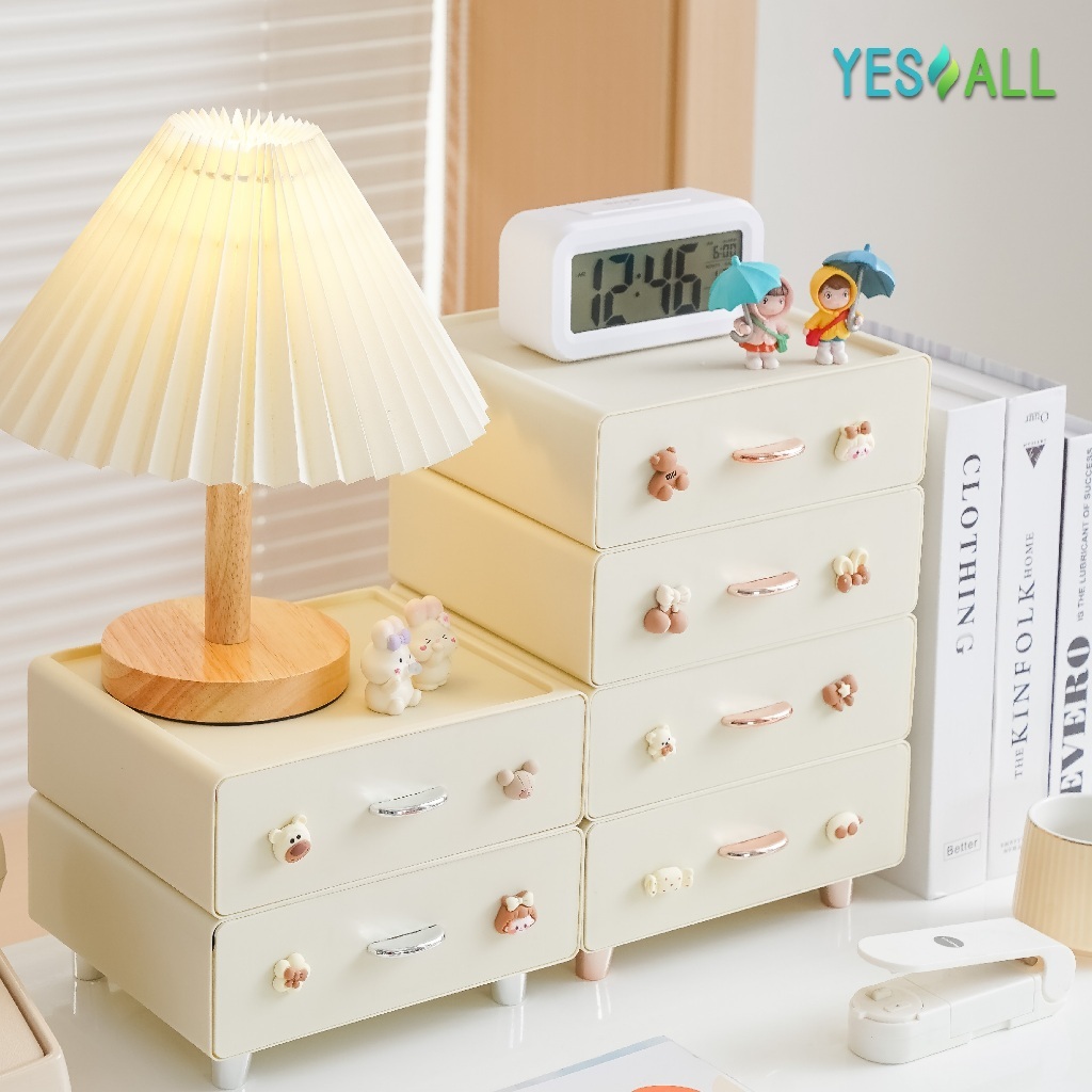 YESALL Multi-Purpose Stacking Shelf - Cosmetic Shelf Storage Box Skincare Shelf Multi-Purpose Shelf Make Up Shelf Aesthetic Cosmetic Shelf Make Up Shelf Mini Drawer Plastic Drawer Stacking Mini Aesthetic Drawers Mini Shelf Small Cupboard Stacking Drawers