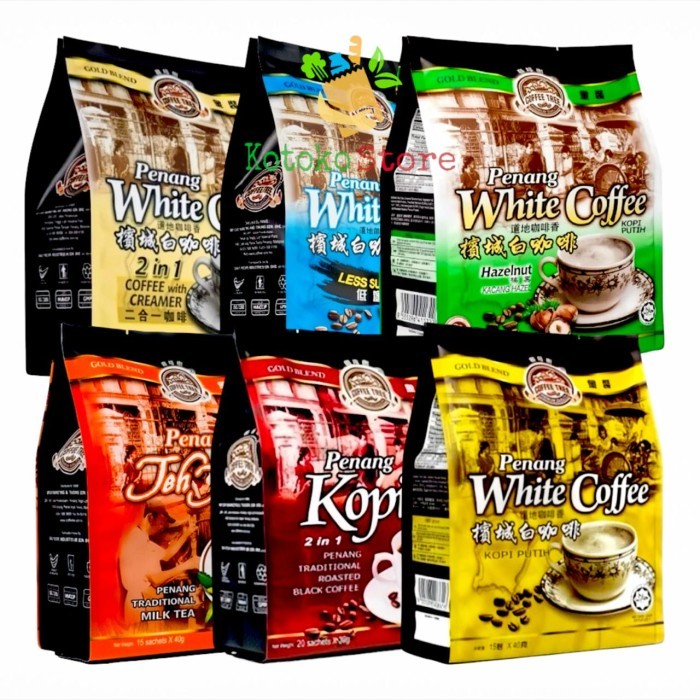 Instant Brewing Drink Imported from Malaysia Penang Coffee Tree Premixed Coffee 15 White Coffee (Creamer, Original, Less Sugar, Hazelnut) Cham Coffee & Tea, Tarik Tea, MyCafe Durian, Coffee O 20 (2 In 1 30 Gr, Empty), Melaka Famosa Durian, 2 in 1, 3 in 1