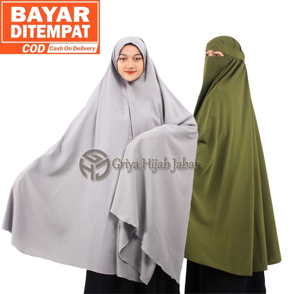 [Free Bandana Veil] Super Jumbo Exclusive Syari Haramain Non Pet Khimar Free Wolfis Veil