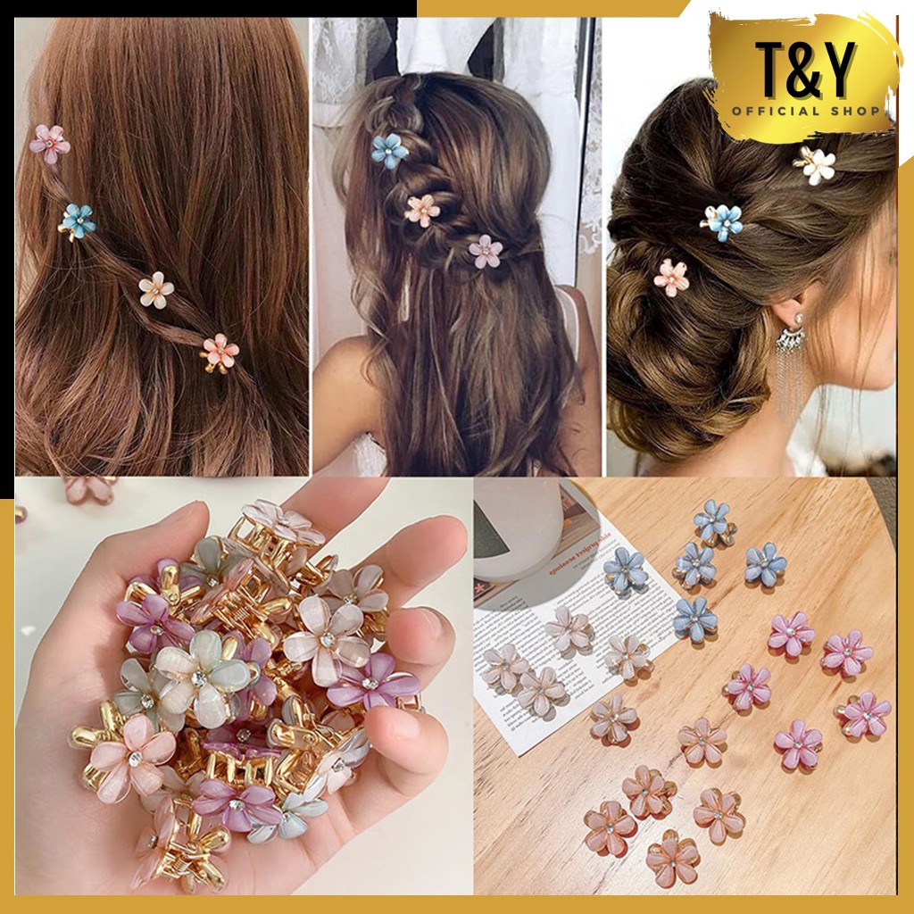 T&Y Mini Daisy Flower Clip Double Sided Korean Small Flower Shaped Bangs Hair Clip 1 Pcs Double Side Crystal Flower Hair Claw Pastel Color Korean Kawaii Braided Flower Hair Clip