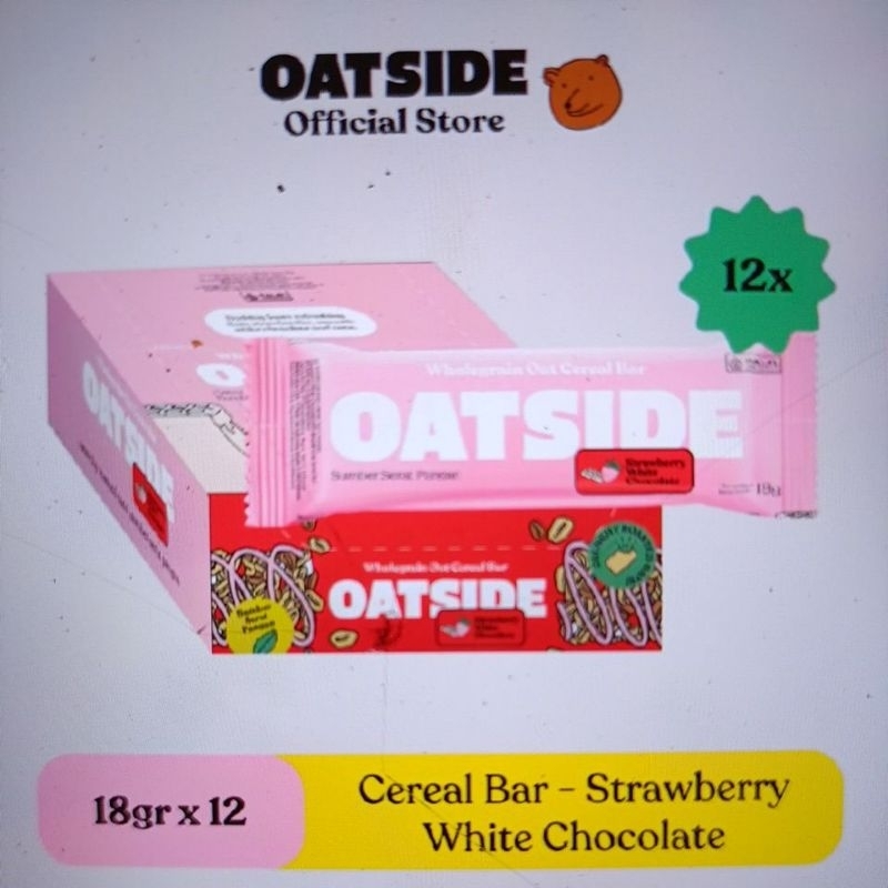 Oatside oatmilk cereal bar strawberry white chocolate 18gr