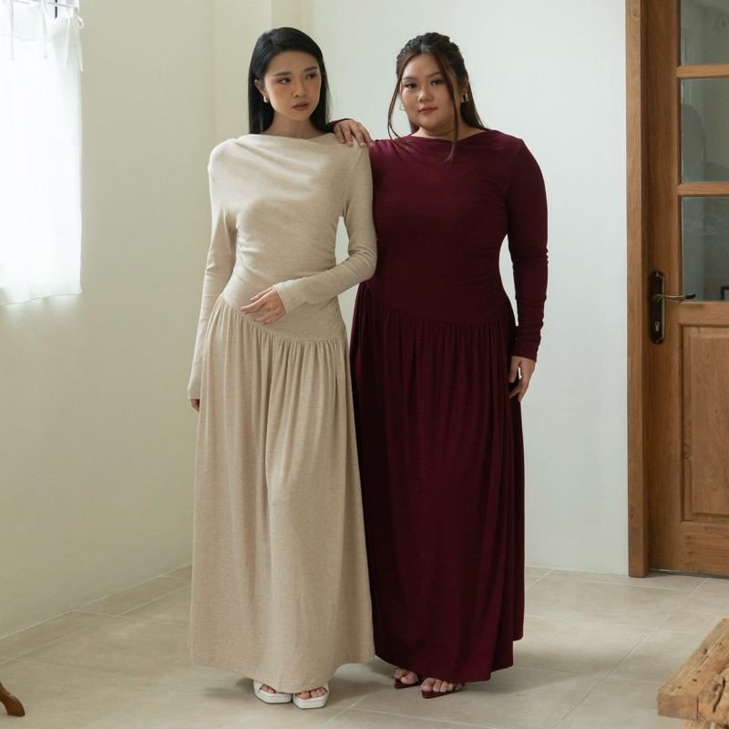 tan long sleeve t shirt dress MIKUTA