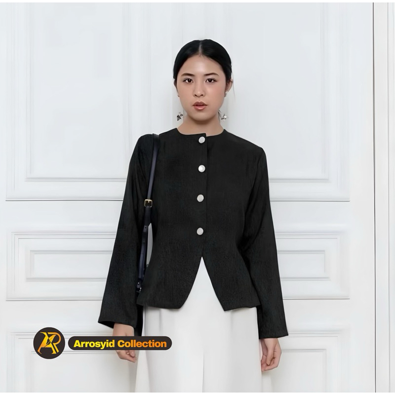Blazer Korean styleWanita, semi-wool material, Full buttons long-sleeved top hijab-friendly blouse trendy top/