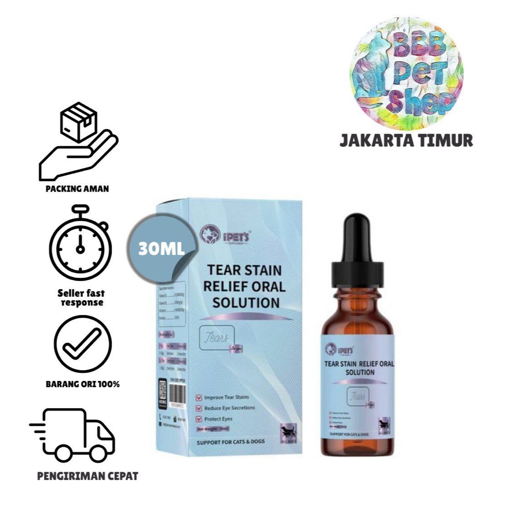 MATA IPETS Supplement Tear Stain Relief Oral Solution 30ml - Cat and Dog Tear Vitamin Supplement