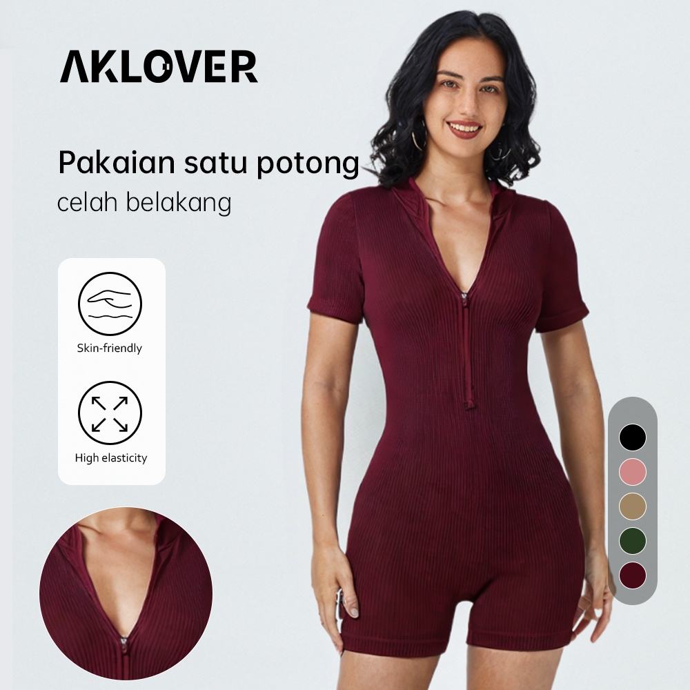 AKLOVER JumpsuIt Sports Jumpsuit Shorts One Set Sports Suit Gym FitnessWanita