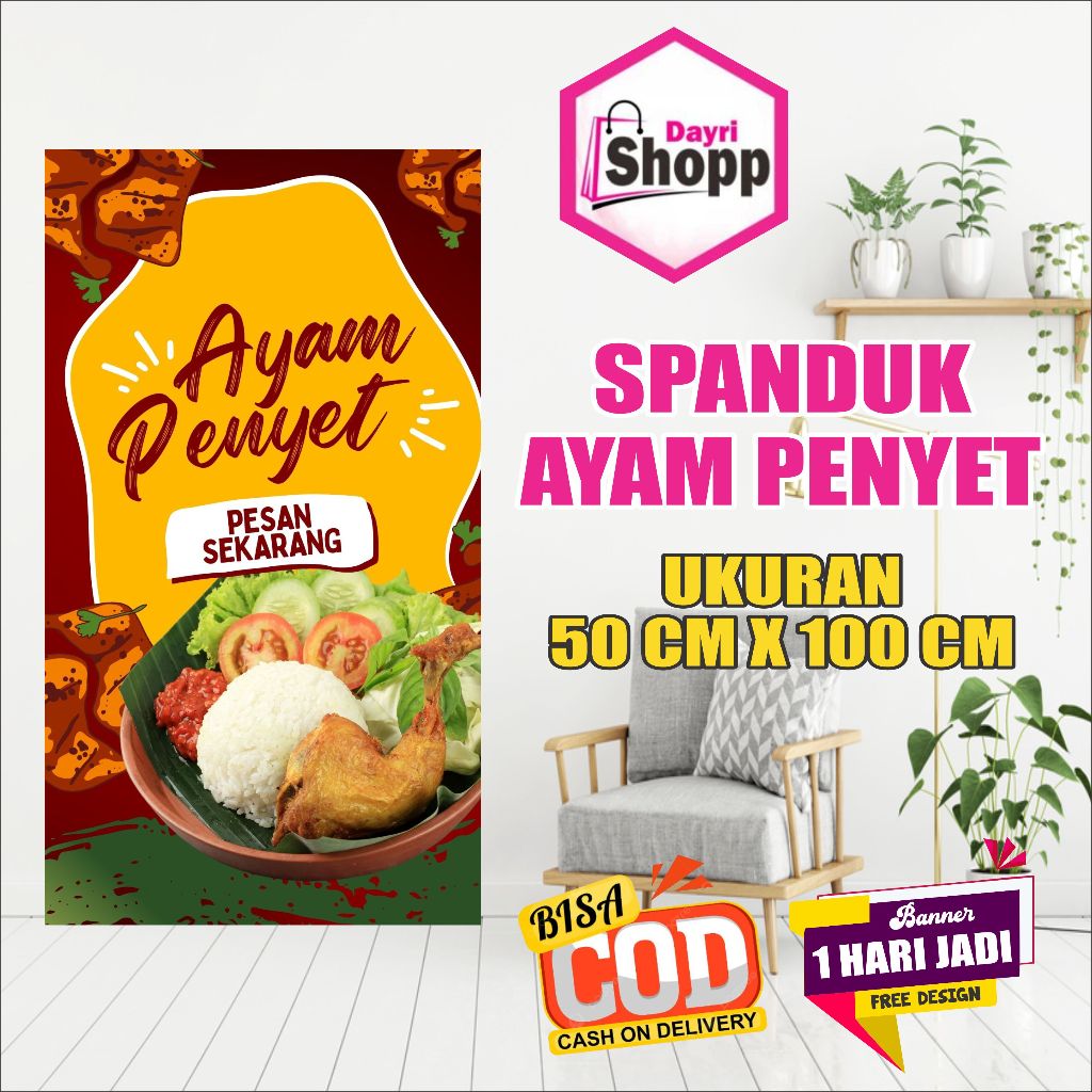 MERAH Minimalist Red & Yellow Banner, Quality Custom Penyet Chicken Food
