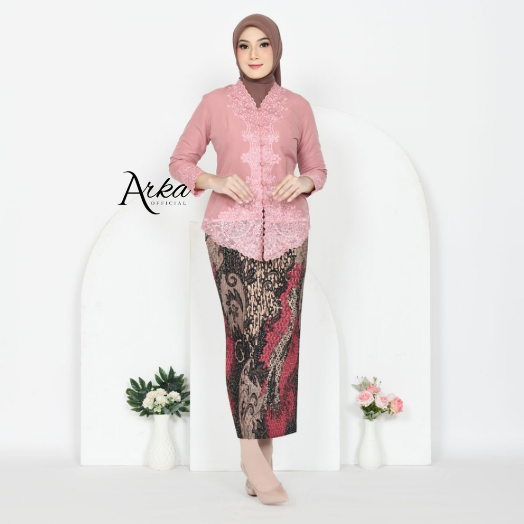 ARKA OFFICIAL Modern Jumbo Encim Kebaya with Matching Floral Embroidery Premium Long Sleeve Size LD120