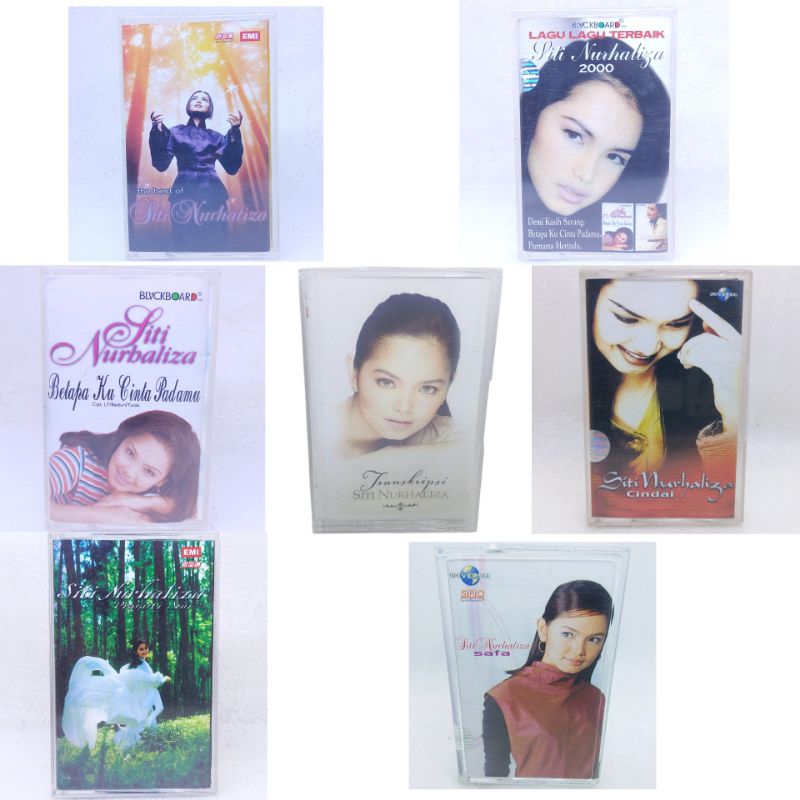 SITI NURHALIZA tape cassette - the best of vol 1 2 - cindai - gold - how many I love you - art inscription - sang mustika - safa live in concert transcription self title sahmura love the crystal melody song Best AMI 2000 heart darpada gift