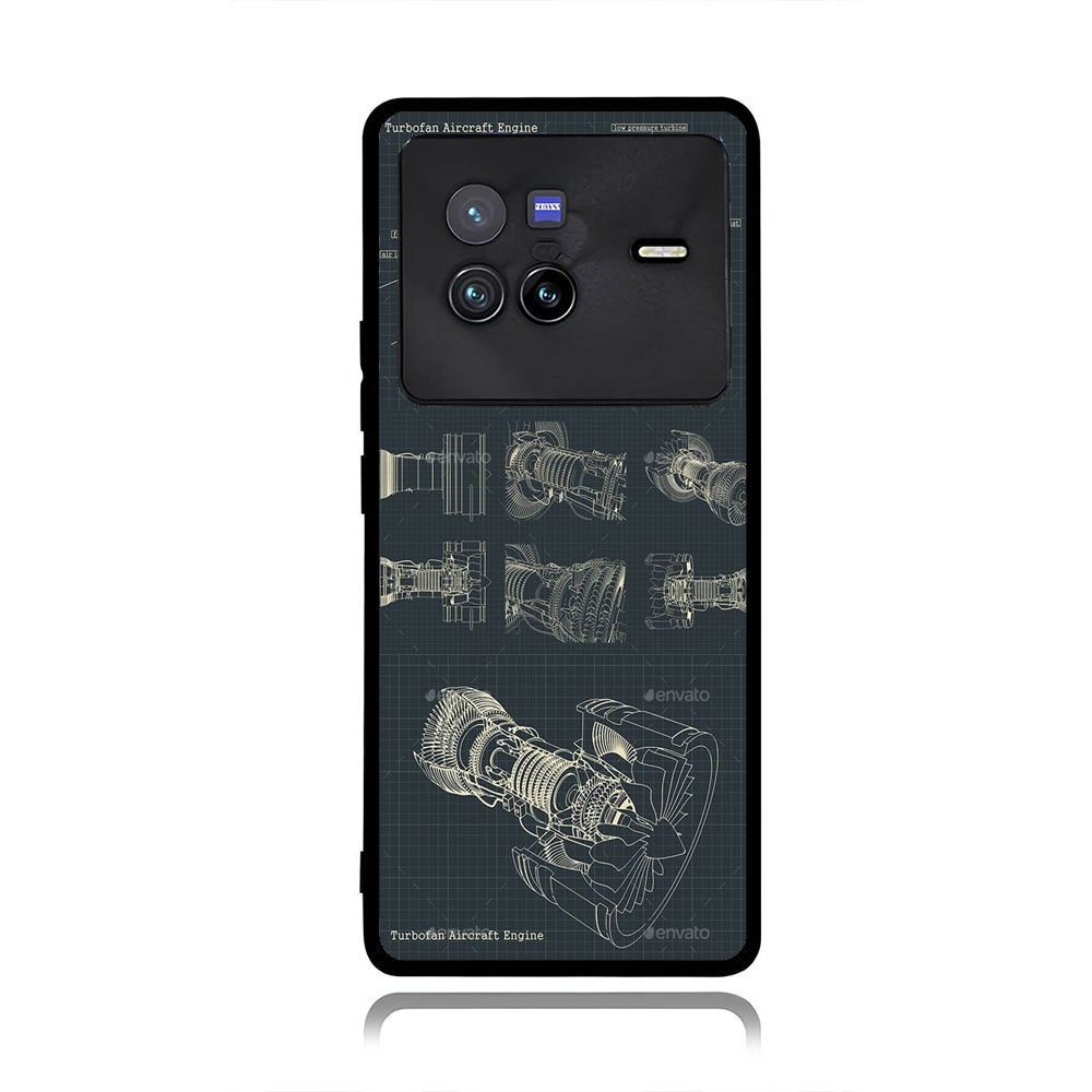 Phone Case VIVO X90 X90s X80 X70 X60 X50 Pro TPU Rubber Softcase TURBOFAN Aircraft Engine Blue Print