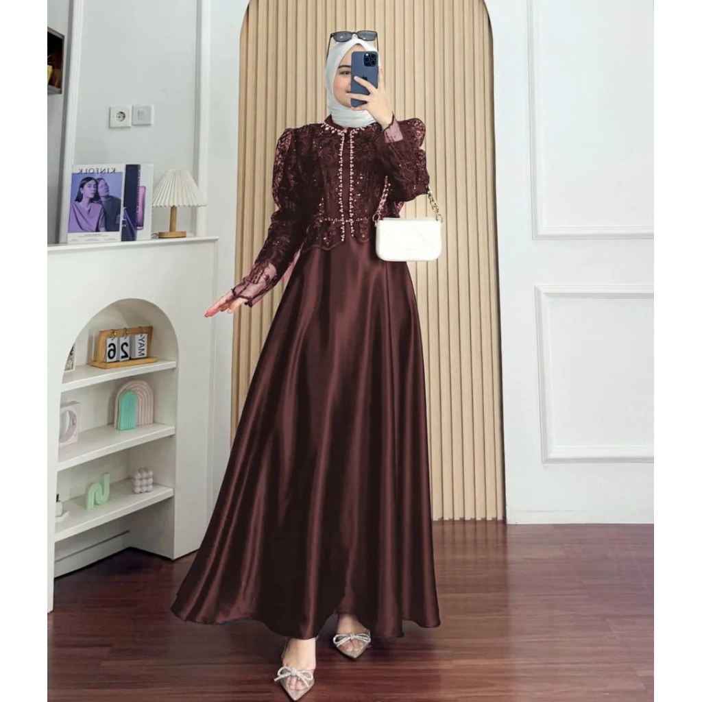 NEWEST SAKURA DRESS Luxury gamis made of premium silk mixed with brocade and pearl sequin application, party gamis