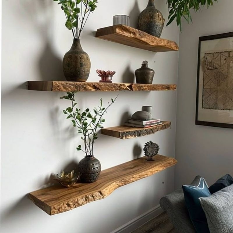Minimalist Perhutani Teak Wood Aesthetic Wall Shelf
