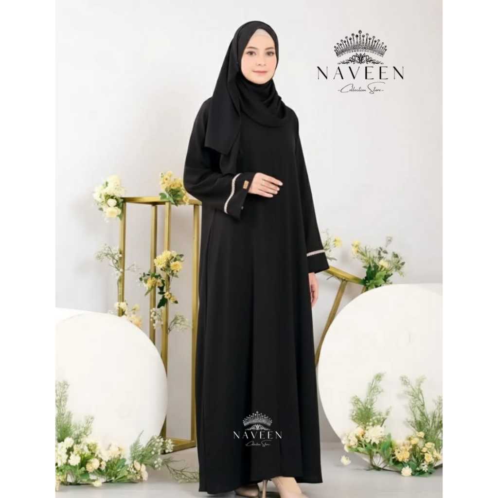Abaya Gamis Black Plain Exclusive Women's Syari Basic Arabian Premium Crinkle Airflow Maxi dress Size S - XXL Max BB 85 kg