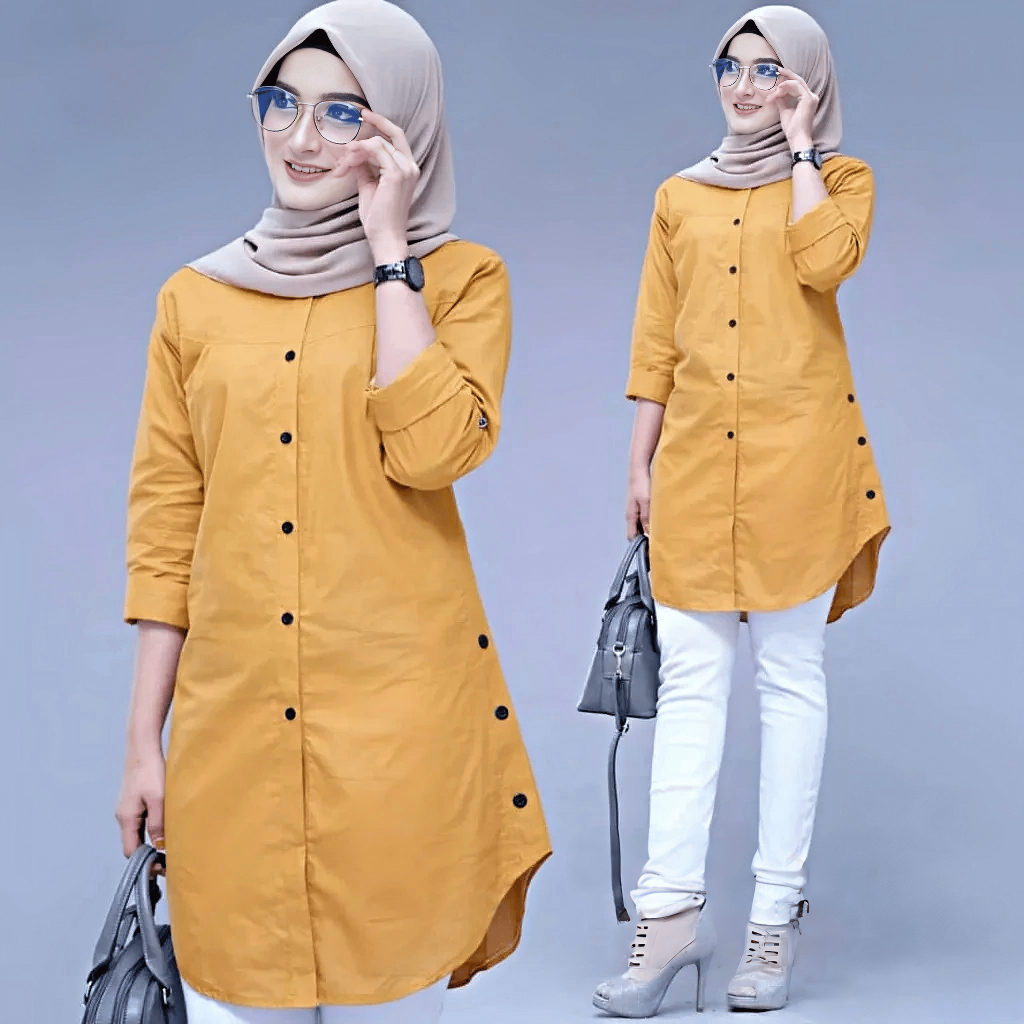 Dinda Women's Top, Muslim Women's Tunic, Crinkle Airflow, Casual Front Button Top, Fit XL