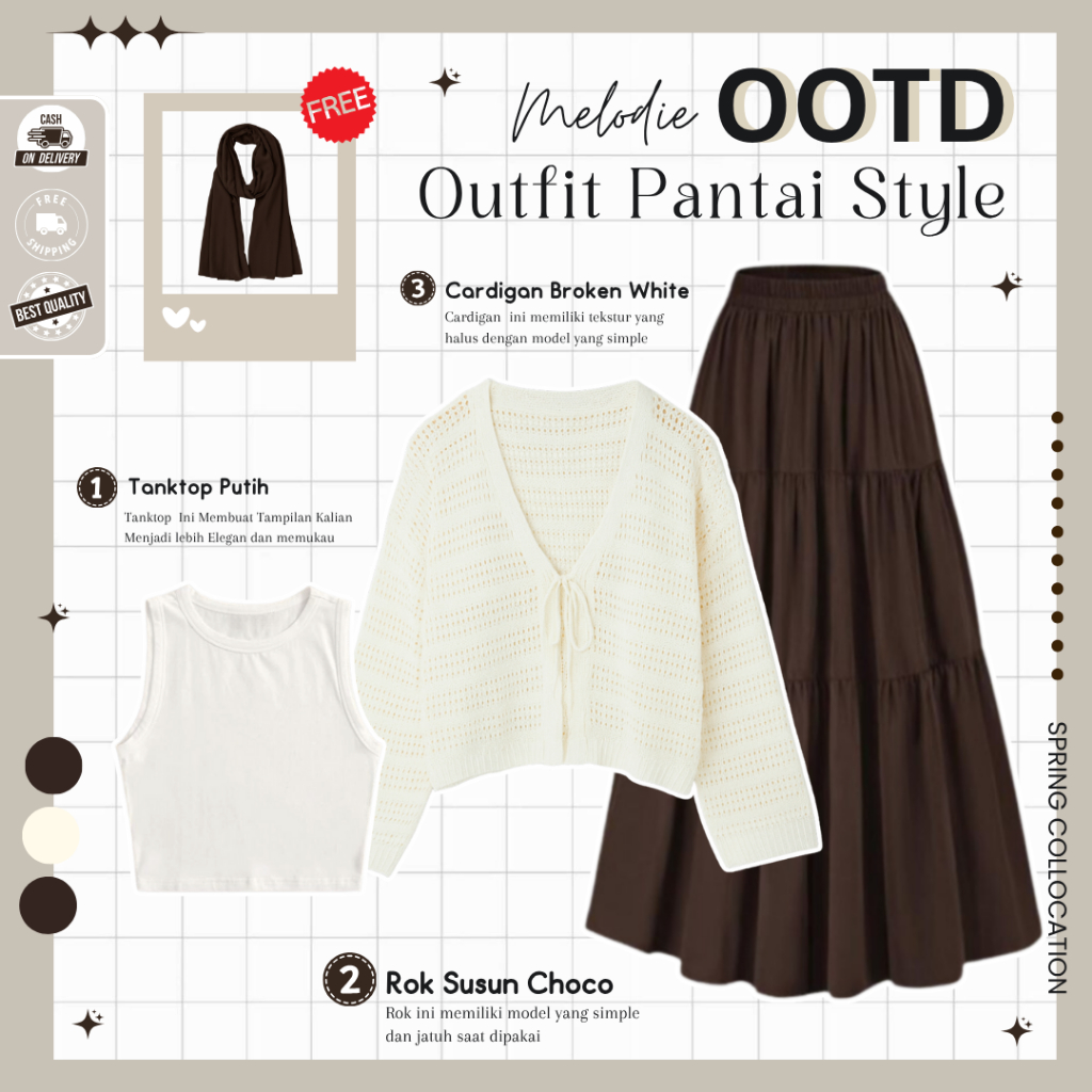 Kiyumi 4in1 One Set for Women (Pashmina + Tanktop + Cardigan + Skirt) Women's Beach Outfit - MO171