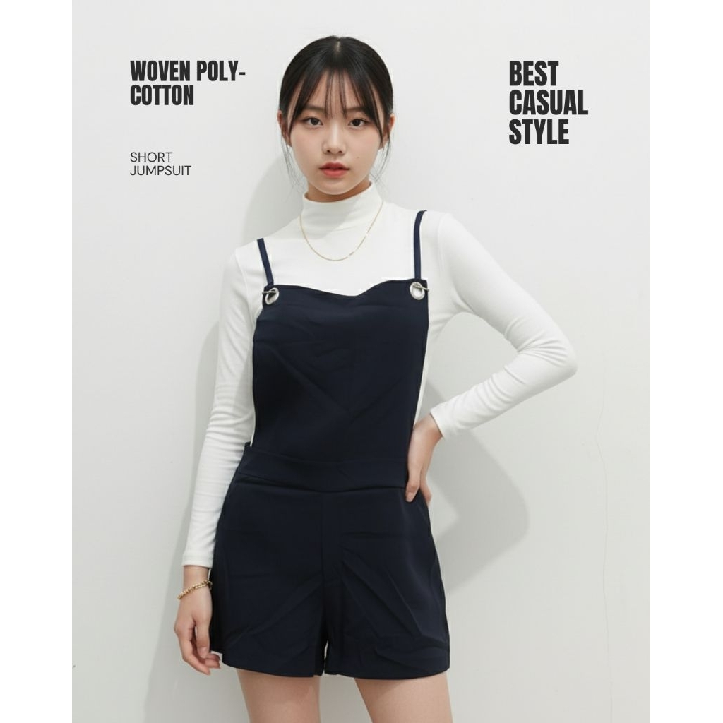 Black Short Jumpsuit | Polycotton Jumpsuit Without Inner | Strap Adjustable ShoulderRing