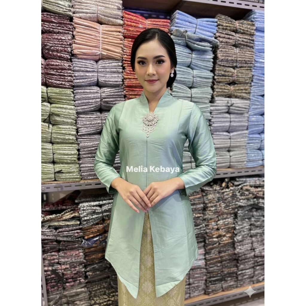 Rohmah Kebaya - Modern Malay Kurung Tunic Taffeta Kebaya, Plain Encim Kebaya Top, Songket Wrap Skirt