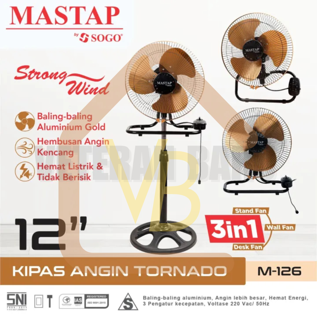 MASTAP 12" GOLD ALUMINUM IRON FAN (M-126) 3IN1 TABLE FAN SITTING, WALL-MOUNTED/, STANDING GOLDEN TORNADO SERIES M126/STAND FAN