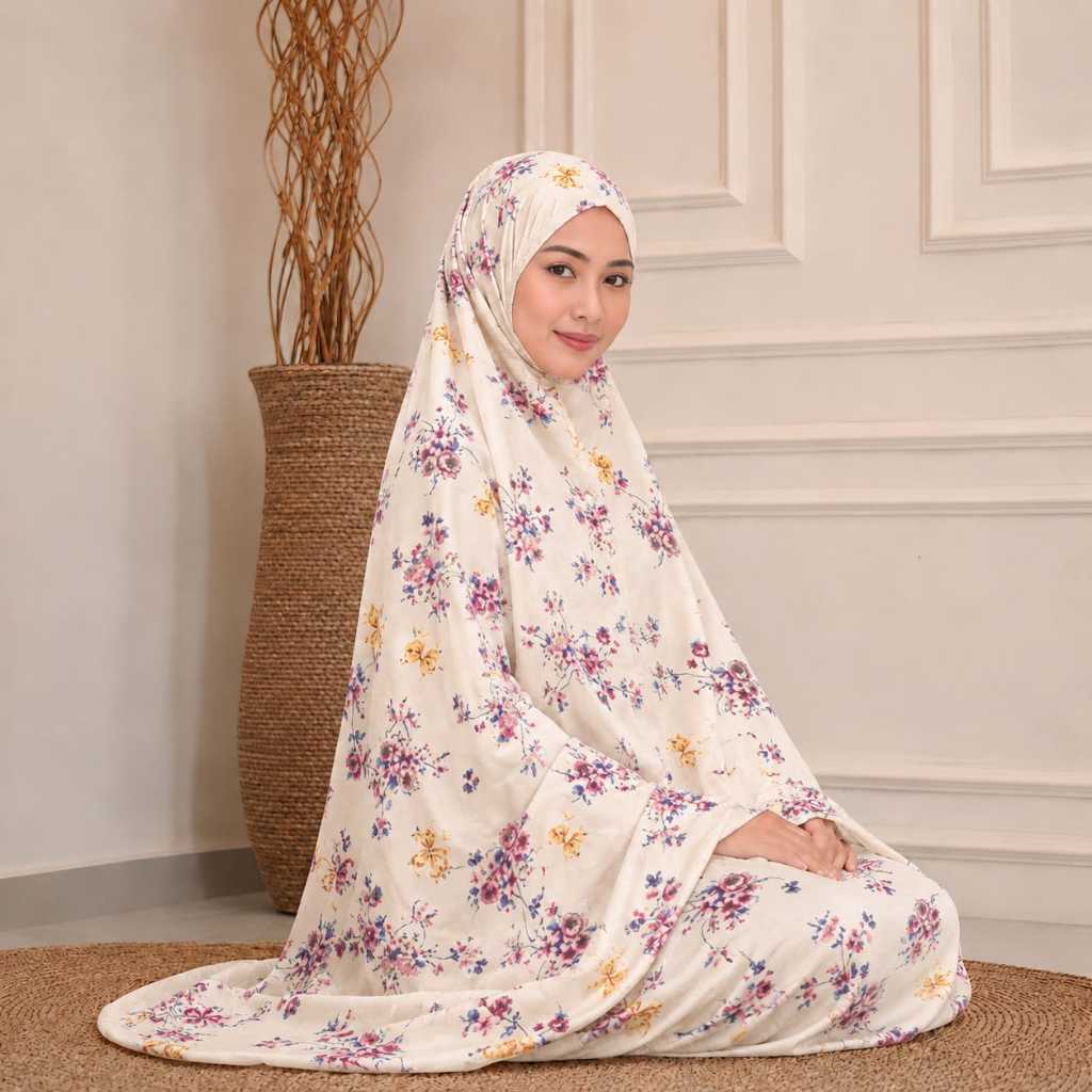 KATUN 2-in-1 MINI Travel Prayer Robe with Cotton Pattern, FREE Bag and Prayer Rug Telekung Travel