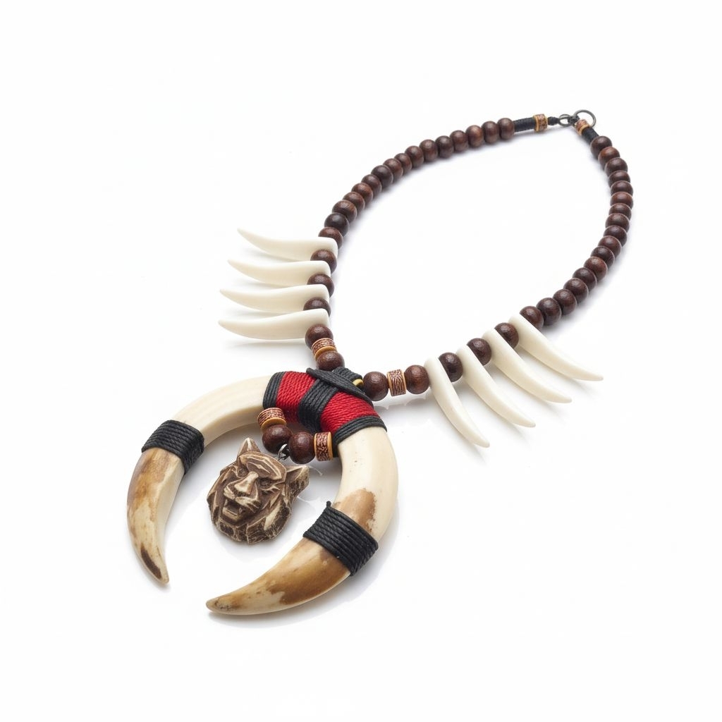 Unique Handmade Imitation Tiger Head Fang Ivory Tribal Necklace for Men and Women