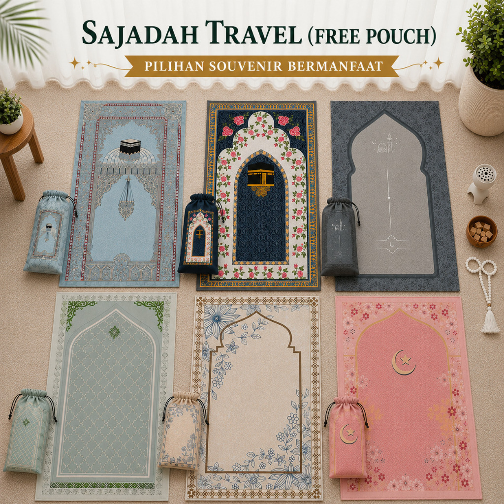 Travel Prayer Rug Set (Prayer Rug + Pouch Bag) Jumbo Size Foldable - Solution for Worship Anywhere & Suitable for Souvenirs Part III