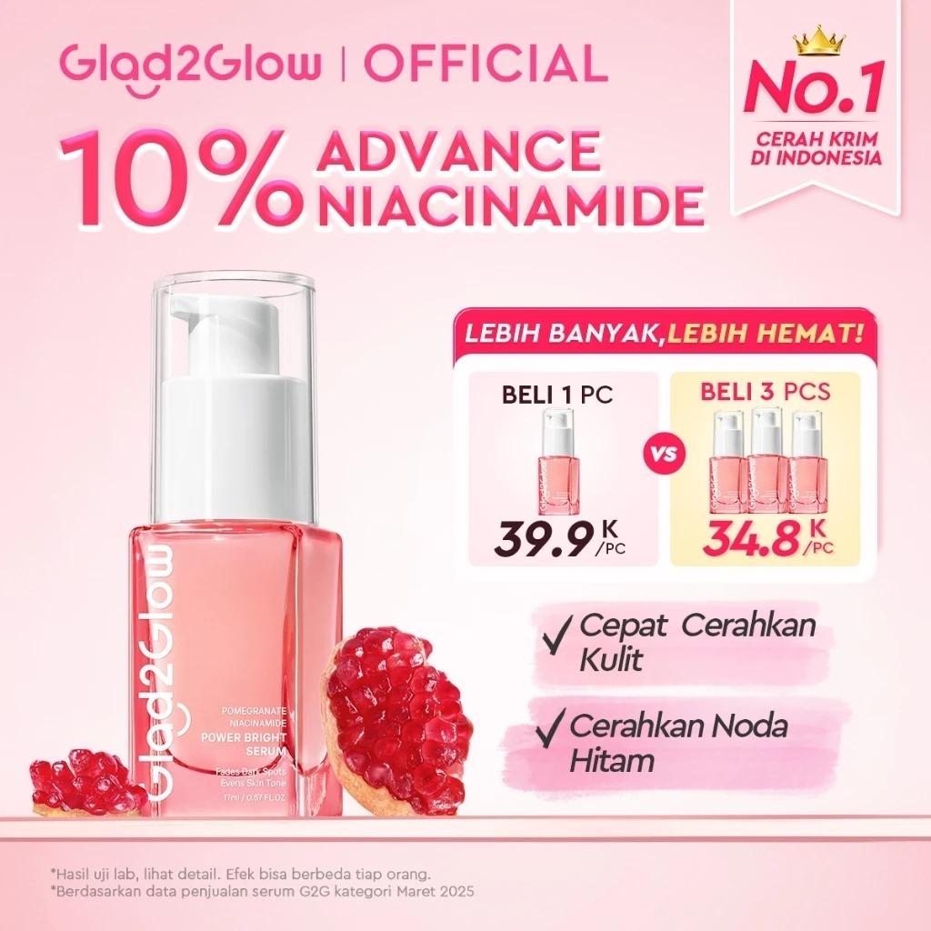 [100% ORIGINAL] Glad2Glow Pomegranate Niacinamide Power Bright Serum Brightening Face Whitening Serum Glowing Serum And Essence