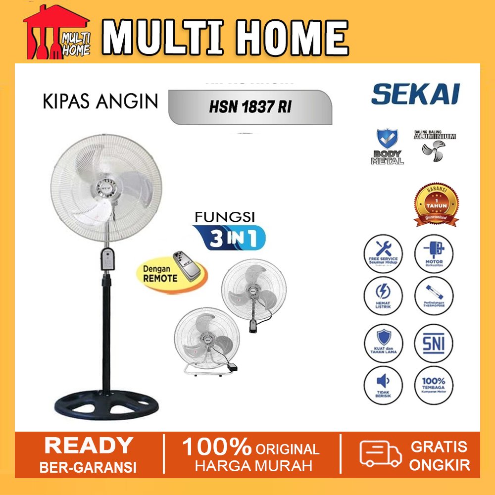 SEKAI 3-In-1 Tornado Remote Fan Standing Fan/ Wall Fan/ Table Fan/ - HSN 1837 RI