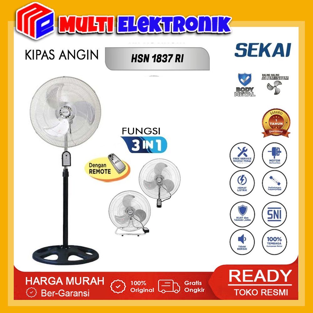 SEKAI 3-In-1 Tornado Remote Fan Standing Fan/ Wall Fan/ Table Fan/ - HSN 1837 RI