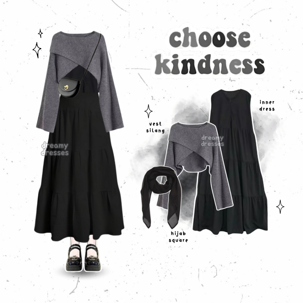 Dreamy - 3in1 Trendy Teen Outfit | Hijab, Top, Dress | Stylish Simple Teenage Outfit Set 306