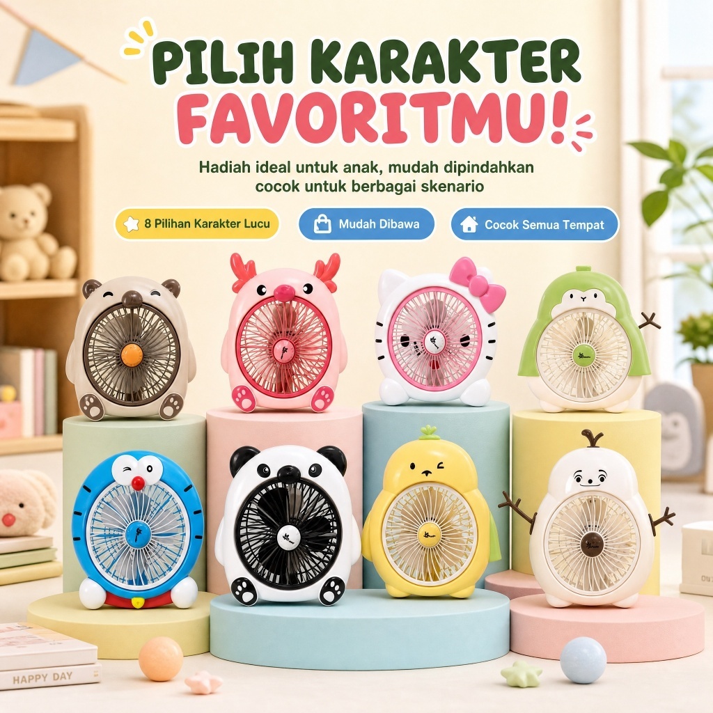 Miyoshi 10 Inch Table Fan | Cartoon Character Desk Fan | Mini Fan with Strong Blow