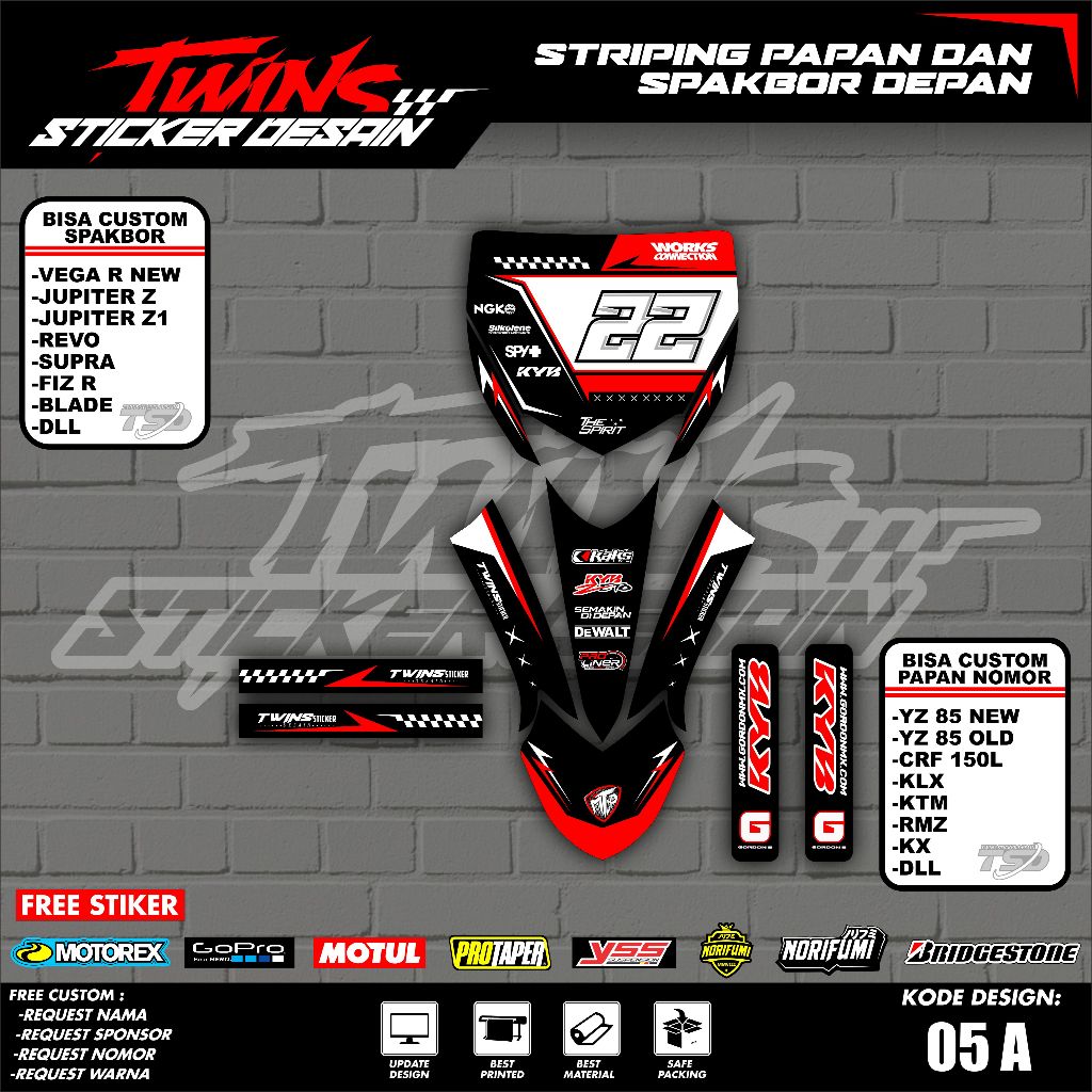 TWINS STICKER Custom Number Plate and Fender YZ KTM CRF RMZ ETC Premium Quality Material Code 05
