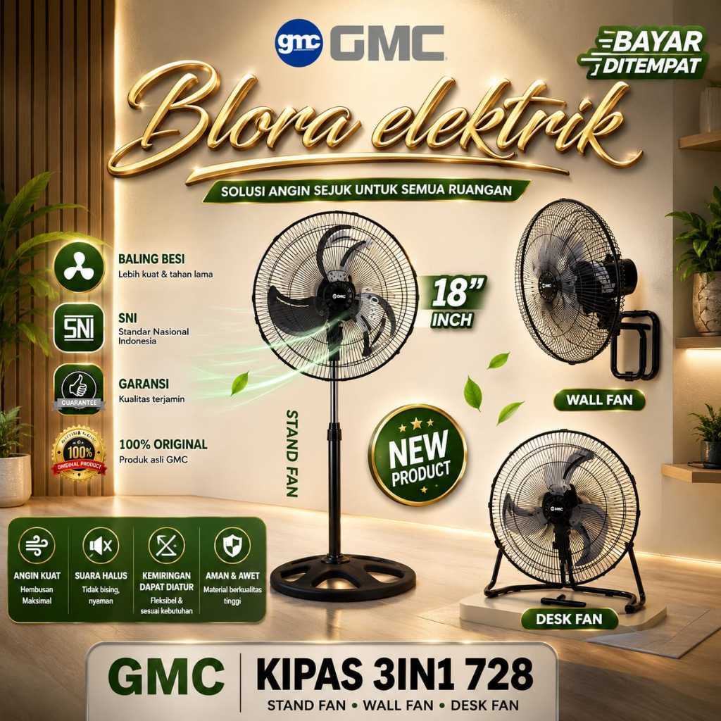 Tornado 3in1 GMC 728 Fan Original 18 inch Iron Fan Table Fan Stand Fan Wall Fan