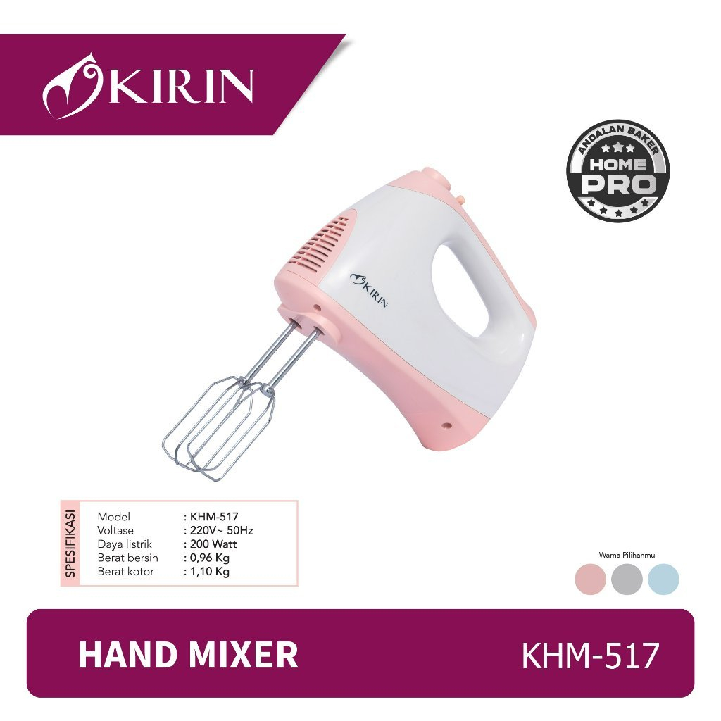 MESIN KIRIN MIXER KHM 517 KHM517 HAND MIXER COM CAKE DOUGH MIXING MACHINE BREAD CAKE TART FOOD COOKING FLOUR EGG BAKERY PASTRY Whisk butter mixing light to be even dry CAKES COOKIES BOLU SPIKU CHIFFON BAKING latest HAND
